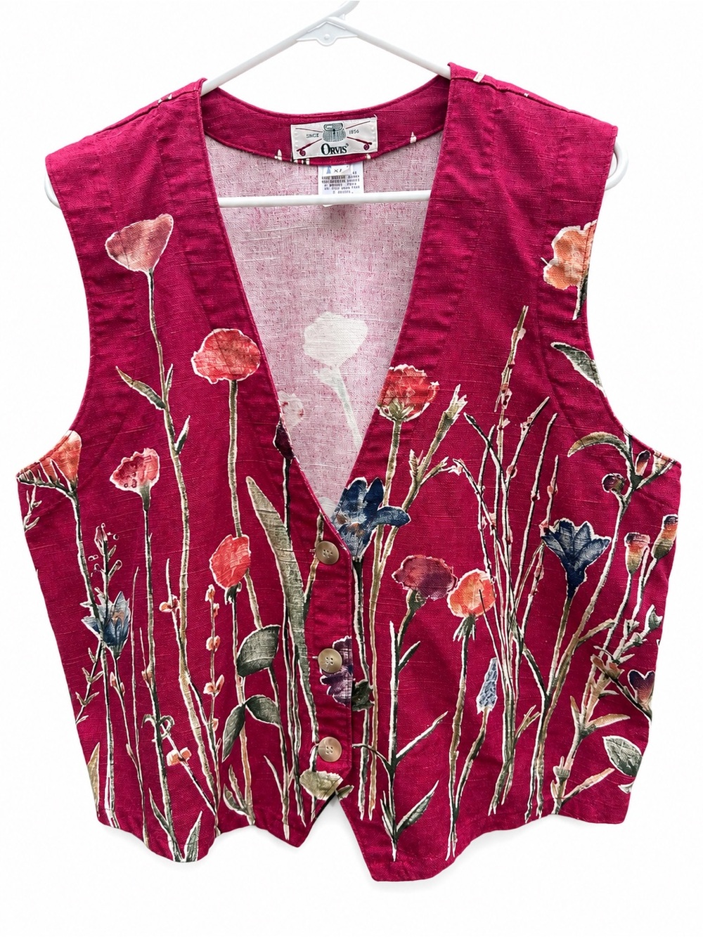 Vintage Orvis Floral Cotton Flax Vest XL